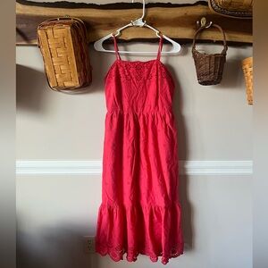 Japna Red Eyelet Maxi Midi Sundress Summer Dress - Size L